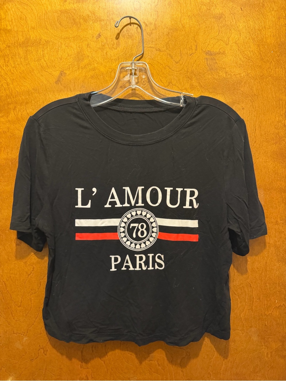 L’amour Paris black cropped tee womens juniors short sleeve tshirt size small